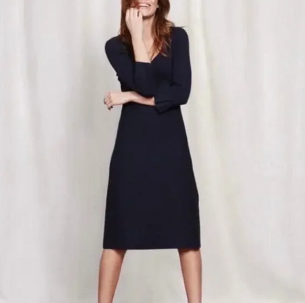Boden Navy Blue Knit A-Line Dress 3/4 Sleeve US 4R